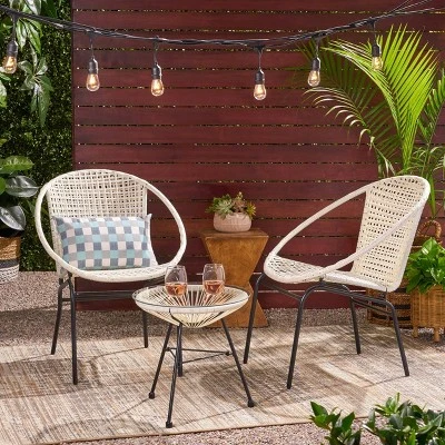 Java 3pc Faux Rattan Modern Chat Set - White - Christopher Knight Home 1 Java 3pc Faux Rattan Modern Chat Set - White - Christopher Knight Home