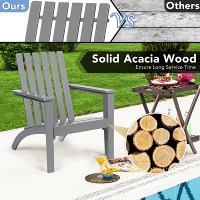 Costway 3PCS Patio Adirondack Chair Side Table Set Solid Wood Garden Deck Grey 4 Costway 3PCS Patio Adirondack Chair Side Table Set Solid Wood Garden Deck Grey - Image 4