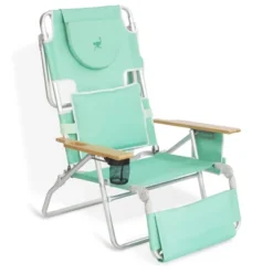 Ostrich Deluxe Padded 3-N-1 Lightweight Portable Adjustable Outdoor Folding Chair For Lawn Beach Lake Camping Lounge With Footrest, Teal (4 Pack)
