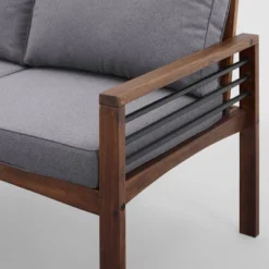 Saybrook Modern Metal And Wood Patio Loveseat - Gray/Dark Brown - Saracina Home -Sunnydaze Decor Store GUEST 552352ef 3e24 41f9 9609 1cdc37ebecff