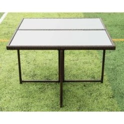 9pc Wicker Outdoor Dining Set With Cushion - Dark Brown/Beige - GODEER -Sunnydaze Decor Store GUEST 553b3821 03dd 4027 a039 9f93808484a5