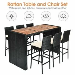 COSTWAY 7 PCS Patio Rattan Wicker Bar Dining Furniture Set Wood Table Top 6 Stools -Sunnydaze Decor Store GUEST 55fd0bd7 49df 45f7 bca7 ebb740796824
