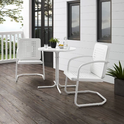 Bates 3pc Outdoor Bistro Set With Table & 2 Chairs - White - Crosley 3 Bates 3pc Outdoor Bistro Set With Table & 2 Chairs - White - Crosley - Image 3