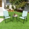Costway Patio Folding Sling Back Chair Portable Armrests Metal Outdoor Dining Green