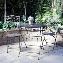 3pc Iron Garden Bistro Set With Leaf Design Brown - Alpine Corporation