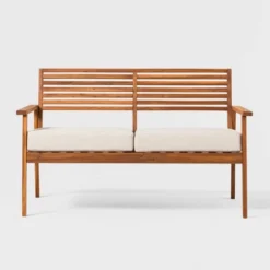 Saracina Home Mid-Century Modern Slatted Acacia Outdoor Bench -Sunnydaze Decor Store GUEST 57d905ae eee3 4700 a9c5 3da145005519