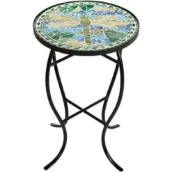 Teal Island Designs Black Round Outdoor Accent Side Tables 14" Wide Set Of 2 Green Dragonfly Tabletop For Front Porch Patio Home House -Sunnydaze Decor Store GUEST 580c9400 655c 496b 8cd9 8aa9941ad2b9