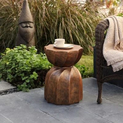 LuxenHome Weathered Copper Cement Indoor Outdoor Hourglass Side Table 2 LuxenHome Weathered Copper Cement Indoor Outdoor Hourglass Side Table - Image 2