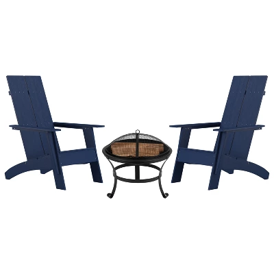 Merrick Lane Outdoor Set With Modern Adirondack Rocking Chairs & Wood Burning Fire Pit, Poker & Spark Screen 14 Merrick Lane Outdoor Set With Modern Adirondack Rocking Chairs & Wood Burning Fire Pit, Poker & Spark Screen - Image 14