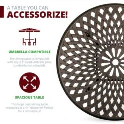 Kinger Home 41-inch Patio Dining Table, Round Outdoor Dining Table, Cast Aluminum Patio Furniture Table, Bronze -Sunnydaze Decor Store GUEST 5a1b7c93 2ced 4990 99ab 6b9b83d2435a