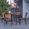 Merrick Lane 5 Piece Patio Table And Chairs Set Faux Teak Wood And Metal Indoor/Outdoor Table And Chairs With All-Weather Purpose