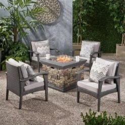 Kaula 5pc Faux Rattan Club Chair & Fire Pit Chat Set - Christopher Knight Home -Sunnydaze Decor Store GUEST 5b14b4b9 523f 43f7 b260 767a4b5f23e0
