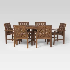 New Products 16 7pc Slatted Chevron Acacia Patio Dining Set - Saracina Home
