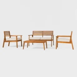 Saracina Home 4pc Mid-Century Modern Slatted Acacia Outdoor Patio Conversation Furniture Set -Sunnydaze Decor Store GUEST 5bd5681e 7e46 43b4 a961 a82e40c62e87