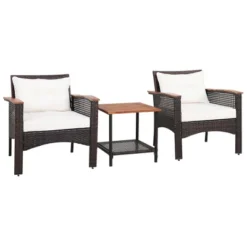 Costway 3PCS Patio Rattan Furniture Set Acacia Wood Table Top W/Shelf Cushioned -Sunnydaze Decor Store GUEST 5c6580ae db2c 4048 9c9a ef488d5c7c65