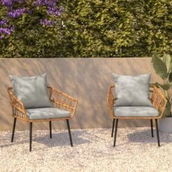 Flash Furniture Evin Set Of 2 Boho Indoor/Outdoor Rope Rattan Wicker Patio Chairs With All-Weather Cushions -Sunnydaze Decor Store GUEST 5dffb3a5 4309 4537 846d 886d70f643cd
