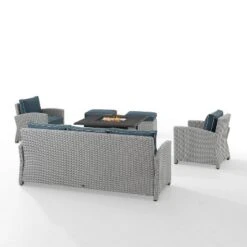 Bradenton 6pc Outdoor Wicker Sofa And Arm Chair Seating Set With Dante Fire Table And 2 Ottomans - Navy/Gray - Crosley 25 Bradenton 6pc Outdoor Wicker Sofa And Arm Chair Seating Set With Dante Fire Table And 2 Ottomans - Navy/Gray - Crosley -Sunnydaze Decor Store GUEST 5e9022c4 a740 4864 940b 3dfb45fbdc6d