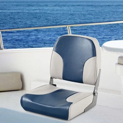 Costway 2-Piece Folding Boat Seat Set With Sponge Padding & Aluminum Hinges Low Back Blue 4 Costway 2-Piece Folding Boat Seat Set With Sponge Padding & Aluminum Hinges Low Back Blue - Image 4