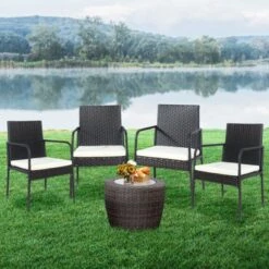 Tangkula 4 PCS Patio All-Weather Wicker Rattan Dining Chairs Outdoor Arm Cushioned Seats Armrest Garden -Sunnydaze Decor Store GUEST 627f203d 180c 4971 a574 d4ba53c2600b