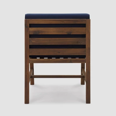 Modular Acacia Wood Armless Patio Chair With Cushion - Dark Brown/Navy - Saracina Home 2 Modular Acacia Wood Armless Patio Chair With Cushion - Dark Brown/Navy - Saracina Home - Image 2