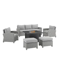 Bradenton 6pc Outdoor Wicker Sofa And Arm Chair Seating Set With Dante Fire Table And 2 Ottomans - Gray/Gray - Crosley 19 Bradenton 6pc Outdoor Wicker Sofa And Arm Chair Seating Set With Dante Fire Table And 2 Ottomans - Gray/Gray - Crosley -Sunnydaze Decor Store GUEST 62e14a2e 25be 4b80 b15a a0736939627b