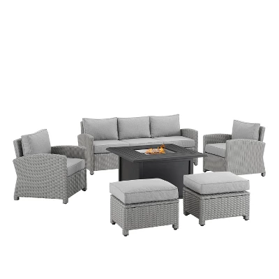 Bradenton 6pc Outdoor Wicker Sofa And Arm Chair Seating Set With Dante Fire Table And 2 Ottomans - Gray/Gray - Crosley 5 Bradenton 6pc Outdoor Wicker Sofa And Arm Chair Seating Set With Dante Fire Table And 2 Ottomans - Gray/Gray - Crosley - Image 5