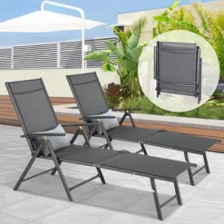 Jomeed Chaise Outdoor Reclining Adjustable Folding Lightweight Beach Patio Lounge Chair With 7 Back Reclining And 2 Leg Positions, Gray -Sunnydaze Decor Store GUEST 63bee9f1 d5c5 4cd6 9cd2 0d0bf208ed88