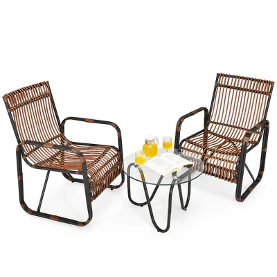 Costway 3PCS Patio Rattan Furniture Set Conversational Sofa Coffee Table Garden 8 Costway 3PCS Patio Rattan Furniture Set Conversational Sofa Coffee Table Garden - Image 8
