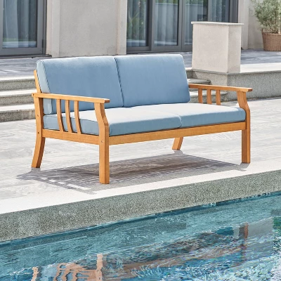 Kapalua Honey Nautical Eucalyptus Wooden Outdoor Sofa Bench With Cushion - Vifah 1 Kapalua Honey Nautical Eucalyptus Wooden Outdoor Sofa Bench With Cushion - Vifah
