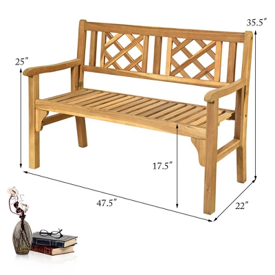 Costway Patio Outdoor Solid Wood Bench Folding Loveseat Chair Park Garden Deck Furniture 1 Costway Patio Outdoor Solid Wood Bench Folding Loveseat Chair Park Garden Deck Furniture