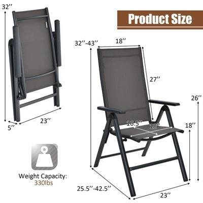 Tangkula 4 Pack Folding Dining Chairs Adjustable Reclining Back Chairs Suitable For Outdoor & Indoor Gray 3 Tangkula 4 Pack Folding Dining Chairs Adjustable Reclining Back Chairs Suitable For Outdoor & Indoor Gray - Image 3