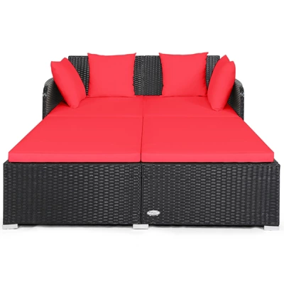 Tangkula Patio Rattan Daybed With 4 Pillows Cushioned Sofa For Outdoor 9 Tangkula Patio Rattan Daybed With 4 Pillows Cushioned Sofa For Outdoor - Image 9