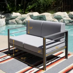 Patio Aluminum Outdoor Loveseat, Patio Sofa Couch Chair With Cushions (Grey) -Sunnydaze Decor Store GUEST 669482ad 4c9a 4979 8c37 84bf7d5dbfb3