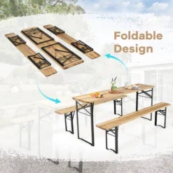 Costway 3 PCS Beer Table Bench Set Folding Wooden Top Picnic Table Patio Garden -Sunnydaze Decor Store GUEST 67f48ca9 70a2 499b 992b 4d22f3a84c64