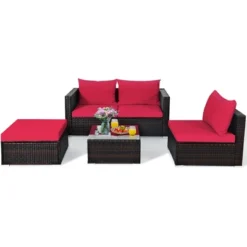 5PCS Patio Rattan Furniture Set Sectional Conversation Sofa W/ Coffee Table Red Navy -Sunnydaze Decor Store GUEST 684cc83d ac4e 41f8 8aa7 e9316505cd7f