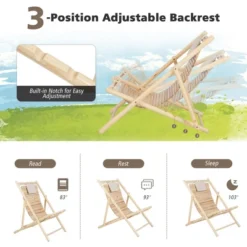 Costway Patio Outdoor Adjustable Folding Wood Sling Chair Reclining Lounge Assembly Free -Sunnydaze Decor Store GUEST 6859b092 8eb0 4ea1 b237 bdf577e0f19b