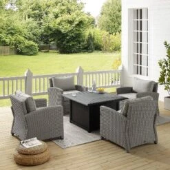 Bradenton 5pc Wicker Conversation Set With Fire Table - Gray - Crosley -Sunnydaze Decor Store GUEST 687d0527 cc7a 4926 a5e7 6507ea5c9c99