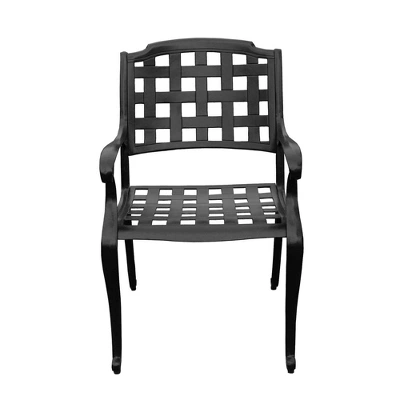 7pc Outdoor Dining Set With 67" Modern Ornate Mesh Aluminum Rectangular Table & Checker Chairs - Black - Oakland Living 4 7pc Outdoor Dining Set With 67" Modern Ornate Mesh Aluminum Rectangular Table & Checker Chairs - Black - Oakland Living - Image 4