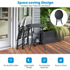 Costway 3PCS Patio Rattan Bistro Set Folding Table Chairs Garden Deck -Sunnydaze Decor Store GUEST 6b0e8e11 d248 4f78 9d54 bacaf1b6cae7