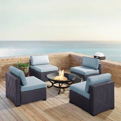 Biscayne 5pc Outdoor Wicker Conversation Set With 4 Armless Chairs & Fire Pit - Mist - Crosley 1 Biscayne 5pc Outdoor Wicker Conversation Set With 4 Armless Chairs & Fire Pit - Mist - Crosley