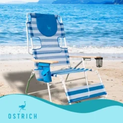 Ostrich 3-N-1 Altitude Outdoor Lounge Reclining Beach Lake 16-Inch Height Chair, Stripped Blue -Sunnydaze Decor Store GUEST 6c4f34e7 f5c5 45d2 86f7 ebb67dfb42dc