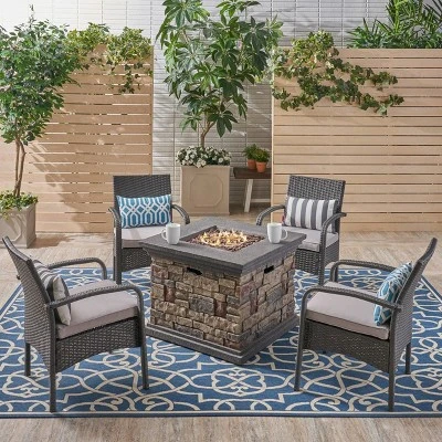 Christopher Knight Home 5pc Cordoba Wrought Iron Outdoor Patio Fire Pit Furniture Set With Club Chairs 7 Christopher Knight Home 5pc Cordoba Wrought Iron Outdoor Patio Fire Pit Furniture Set With Club Chairs - Image 7