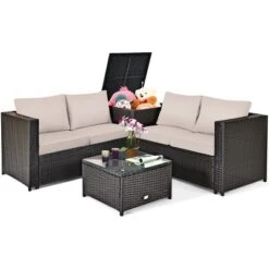 Tangkula 4 PCS Patio Rattan Furniture Set Wicker Conversation Set W/Storage Box -Sunnydaze Decor Store GUEST 6cc229ab 55c1 4a88 9d74 ed0dc24db2e1
