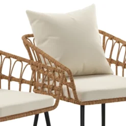 Emma And Oliver Indoor/Outdoor Bohemian Natural Rattan Rope Patio Chairs With Open Weave Design And Removable Plush Cushions 8 Emma And Oliver Indoor/Outdoor Bohemian Natural Rattan Rope Patio Chairs With Open Weave Design And Removable Plush Cushions -Sunnydaze Decor Store GUEST 6e06d4b1 50c5 4b90 85fe 8ccf4e0b60cc