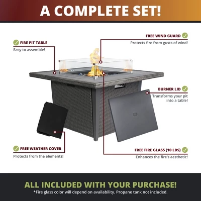 Kinger Home Ethan 5-Piece Rattan Wicker Propane Fire Pit Set With An Aluminum Frame 6 Kinger Home Ethan 5-Piece Rattan Wicker Propane Fire Pit Set With An Aluminum Frame - Image 6