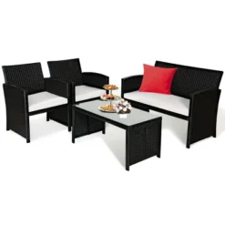Costway 4PCS Patio Rattan Furniture Conversation Set Cushioned Sofa Coffee Table Black -Sunnydaze Decor Store GUEST 6eb78efe fa1c 44d3 a7f1 3ce79608abab