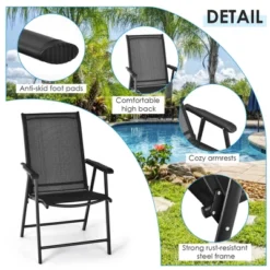 Costway 4PCS Patio Folding Dining Chairs Portable Camping Armrest Garden Black -Sunnydaze Decor Store GUEST 704cbc4c 91eb 4937 bb6e c3ec1b893740