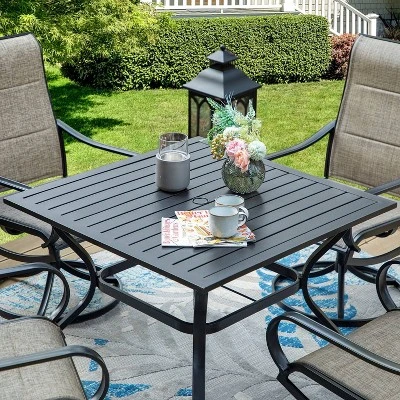 Patio Set With Steel Table With 1.57" Umbrella Hole & 360 Swivel Sling Arm Chairs - Captiva Designs 7 Patio Set With Steel Table With 1.57" Umbrella Hole & 360 Swivel Sling Arm Chairs - Captiva Designs - Image 7