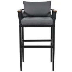 Steel Outdoor Dinner Set With Acacia Wood Handrails For Patio, Balcony Or Backyard,Black - ModernLuxe -Sunnydaze Decor Store GUEST 712ec027 dfe0 4933 9f2c 1d16af859efd