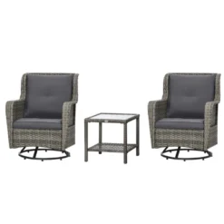 Outsunny 3-Piece Patio Bistro Set, PE Rattan Wicker Outdoor Furniture, Soft Cushions, 2 360 Swivel Rocking Chairs, 2-Tier Coffee Table -Sunnydaze Decor Store GUEST 71517296 a846 4c17 b13a 87a2675089ea